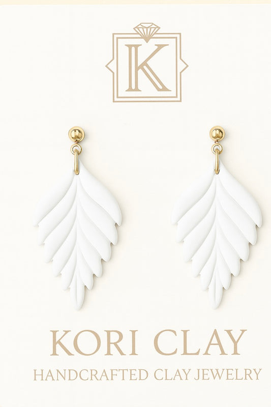 White Leaf Polymer Clay Earrings