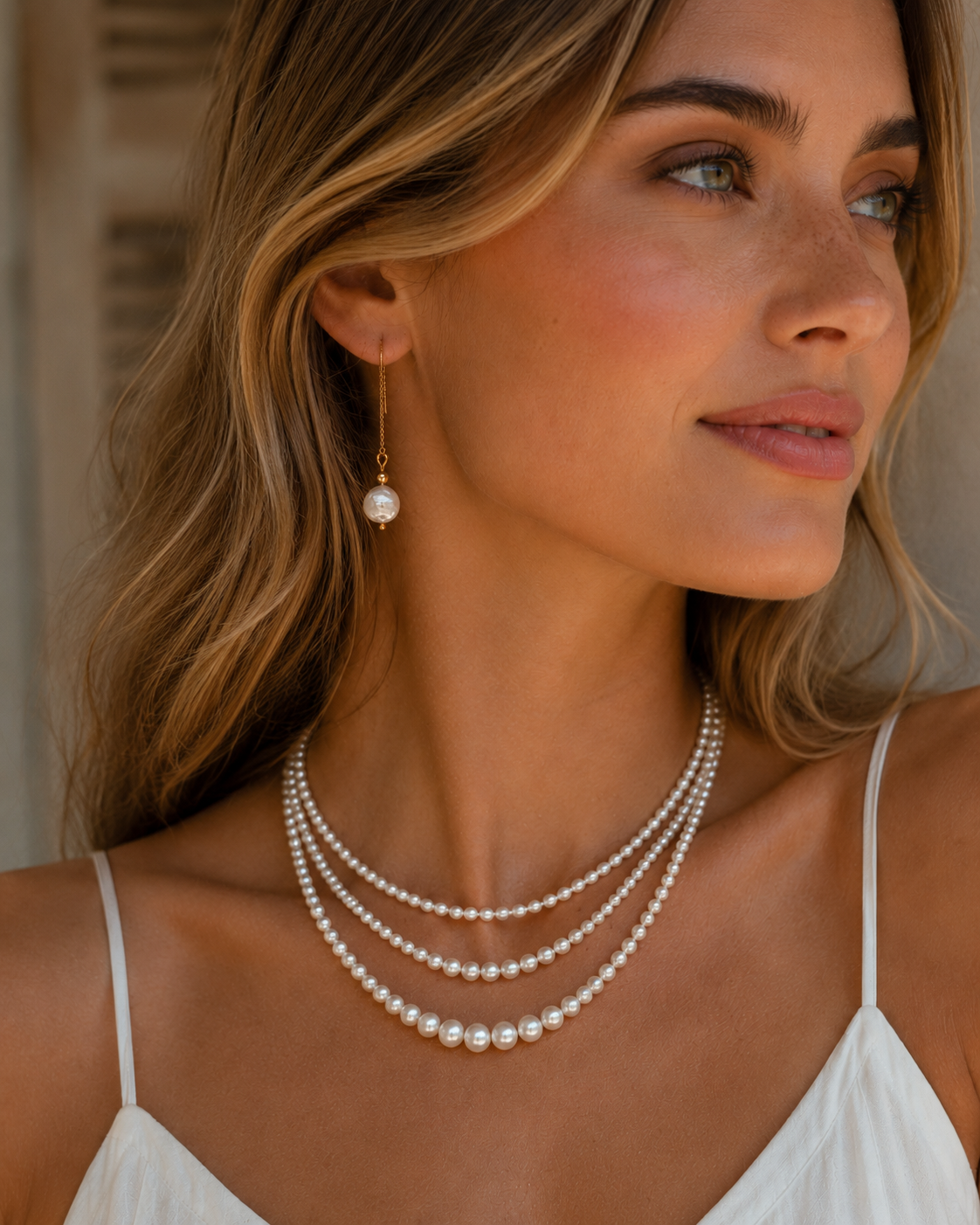 Selene AAA Grade Freshwater Pearl Layered Necklaces, Gold-Filled