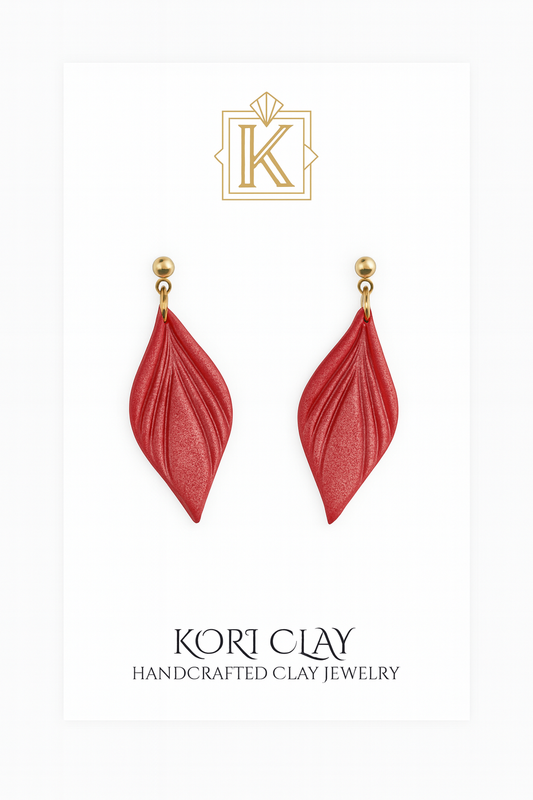 Coral Pink Leaf Drop Polymer Clay Earrings, Lightweight Earrings