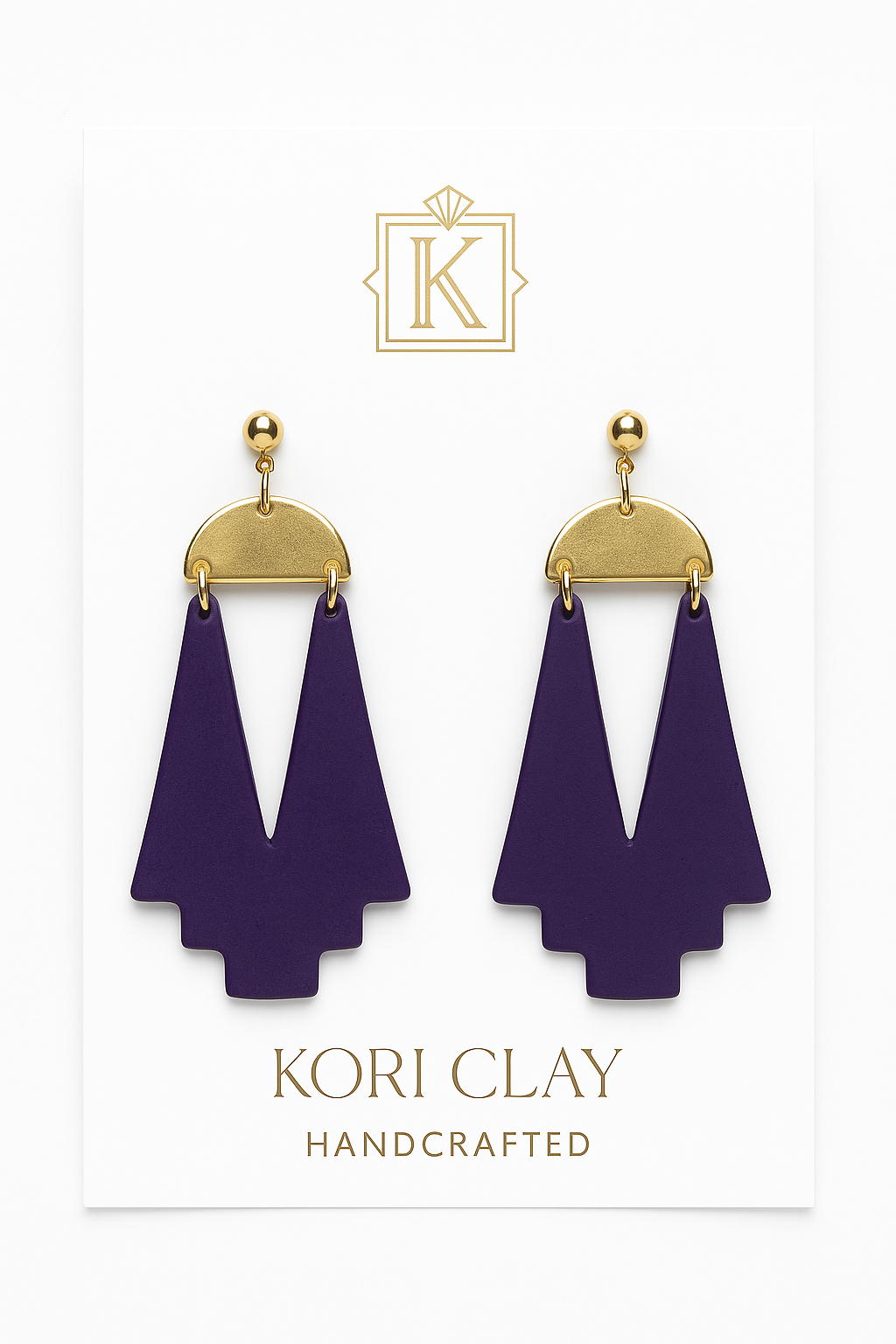Art Deco Purple Clay Earrings with Gold Accent