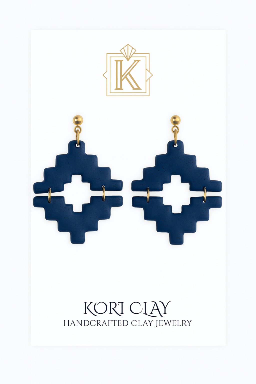 Navy Blue Stepped Polymer Clay Earrings, Lightweight Earrings