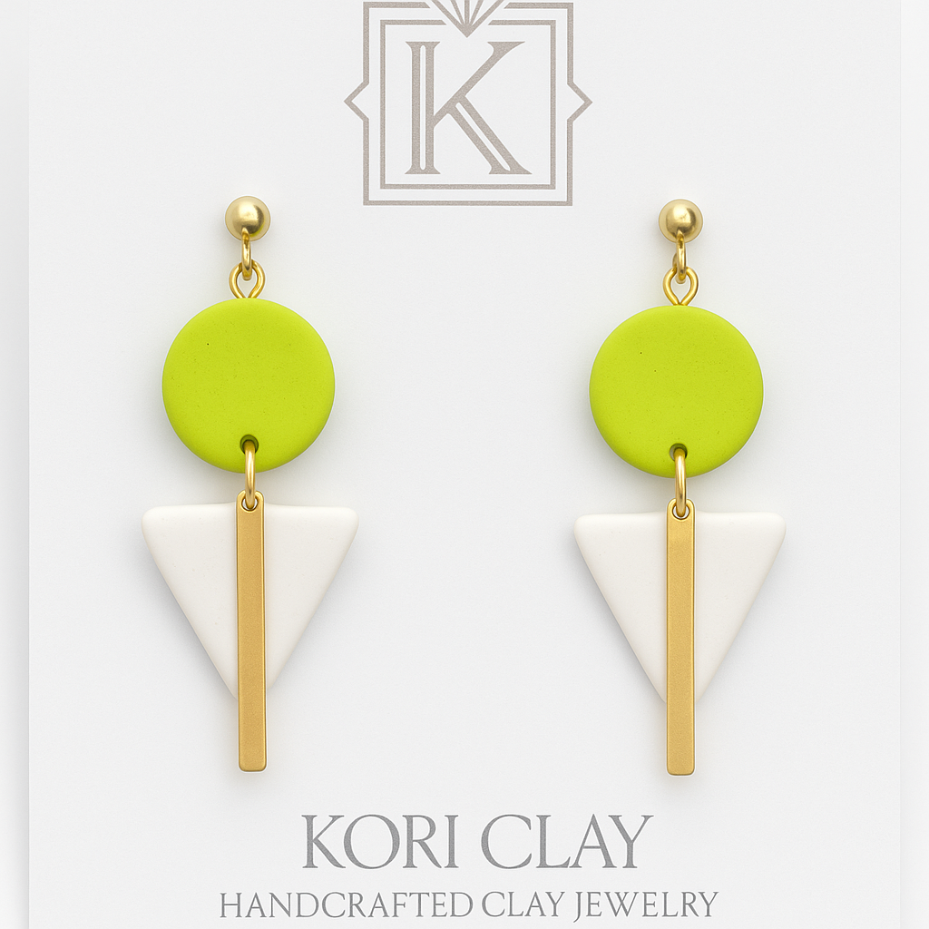 Green & White Geometric Earrings