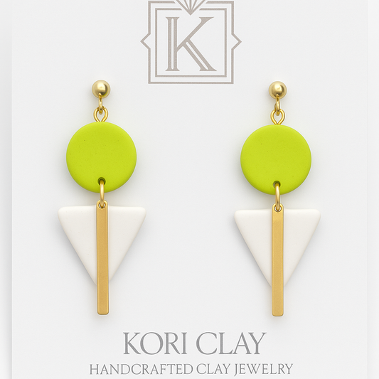 Green & White Geometric Earrings