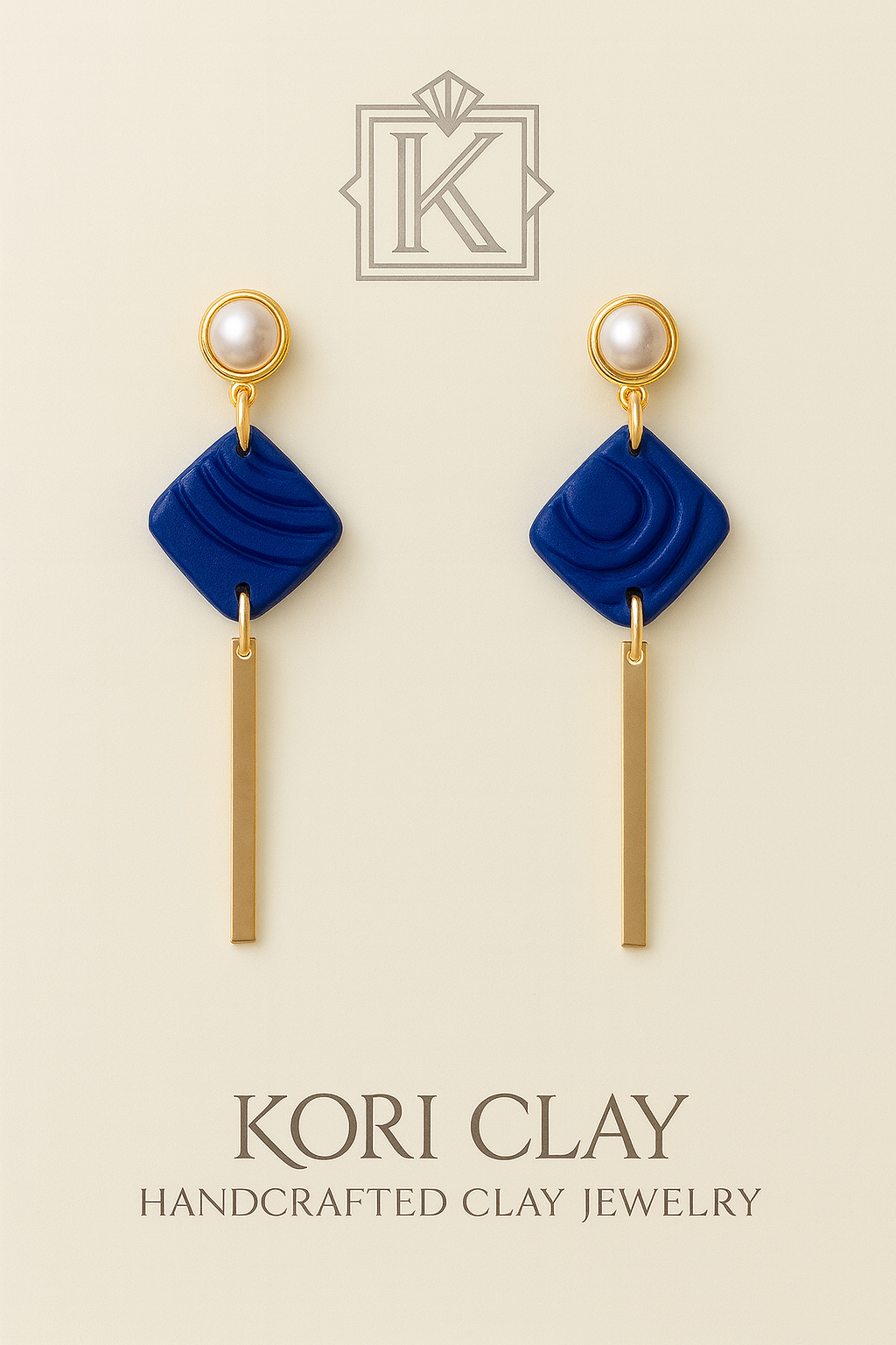 Fall Winter Ultramarine Blue & 18k Gold Plated Pearl Findings Modern Drop Earrings, Lightweight Earrings, Polymer Clay Earrings