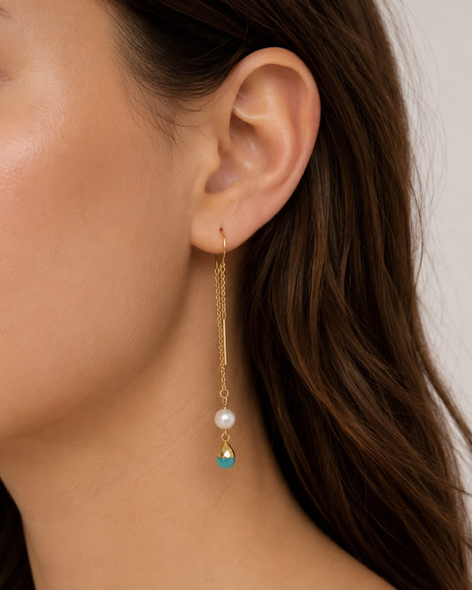 Delphine Amazonite Freshwater Pearl Threader Earrings