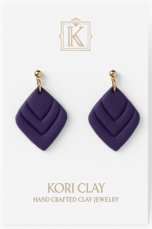 Art Deco Deep Purple Polymer Clay Earrings, Lightweight Earrings