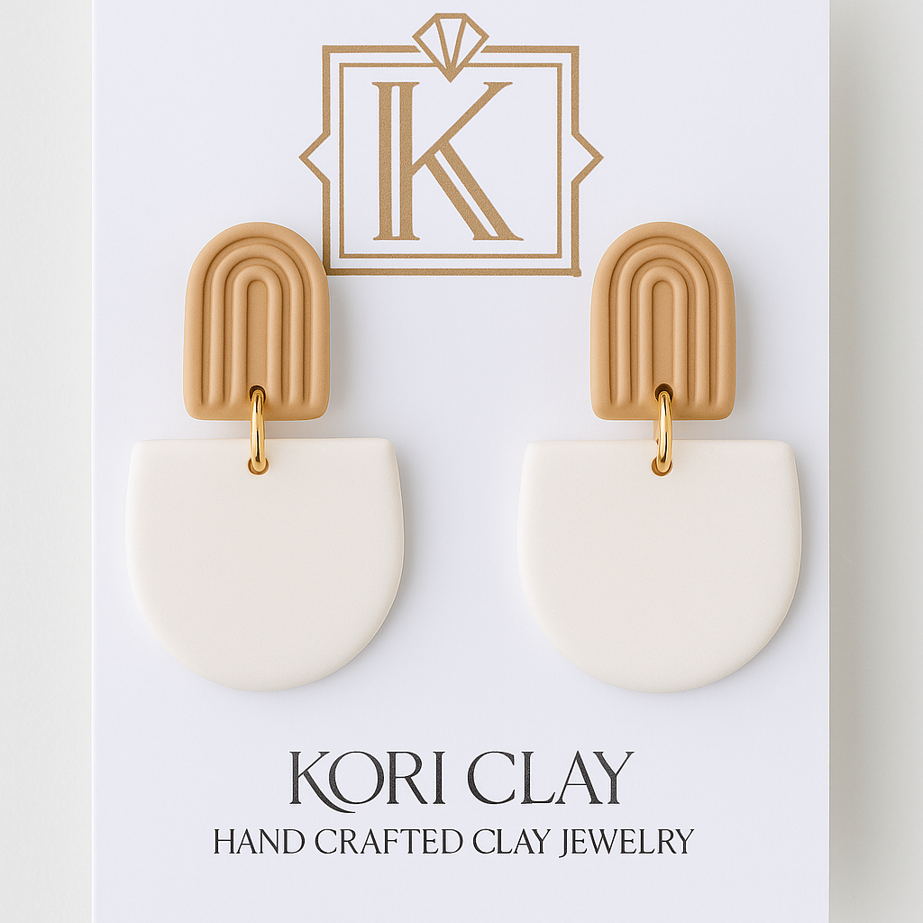 Minimalist  White Arch Clay Earrings