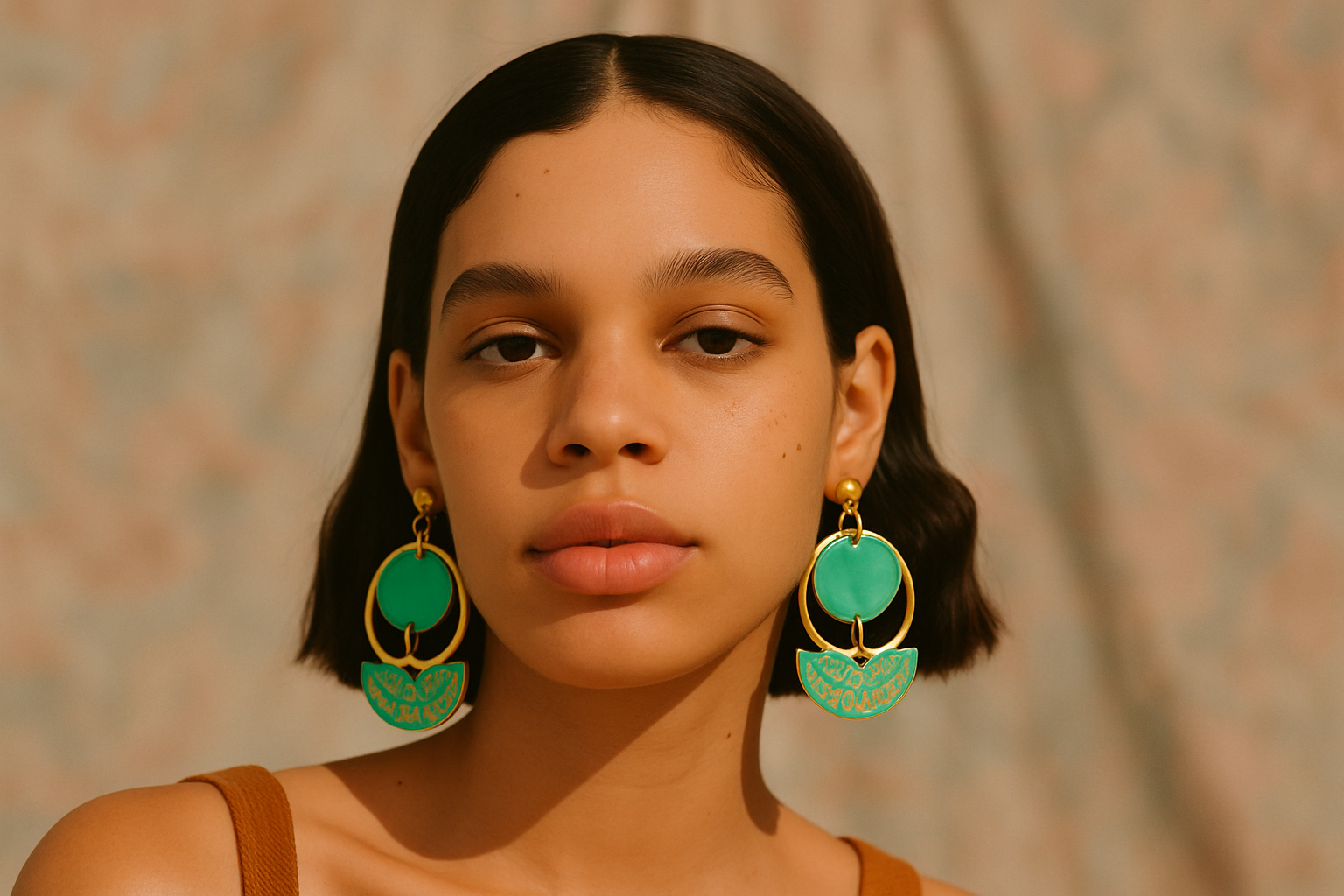 Portrait zoomed out 20% showing forehead, eyes, and complete earrings